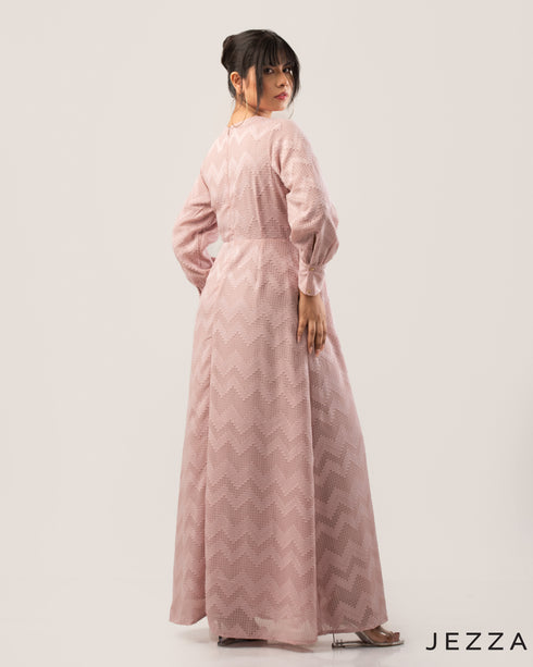 Brocade Long Sleeve Round Neck Dress 62221